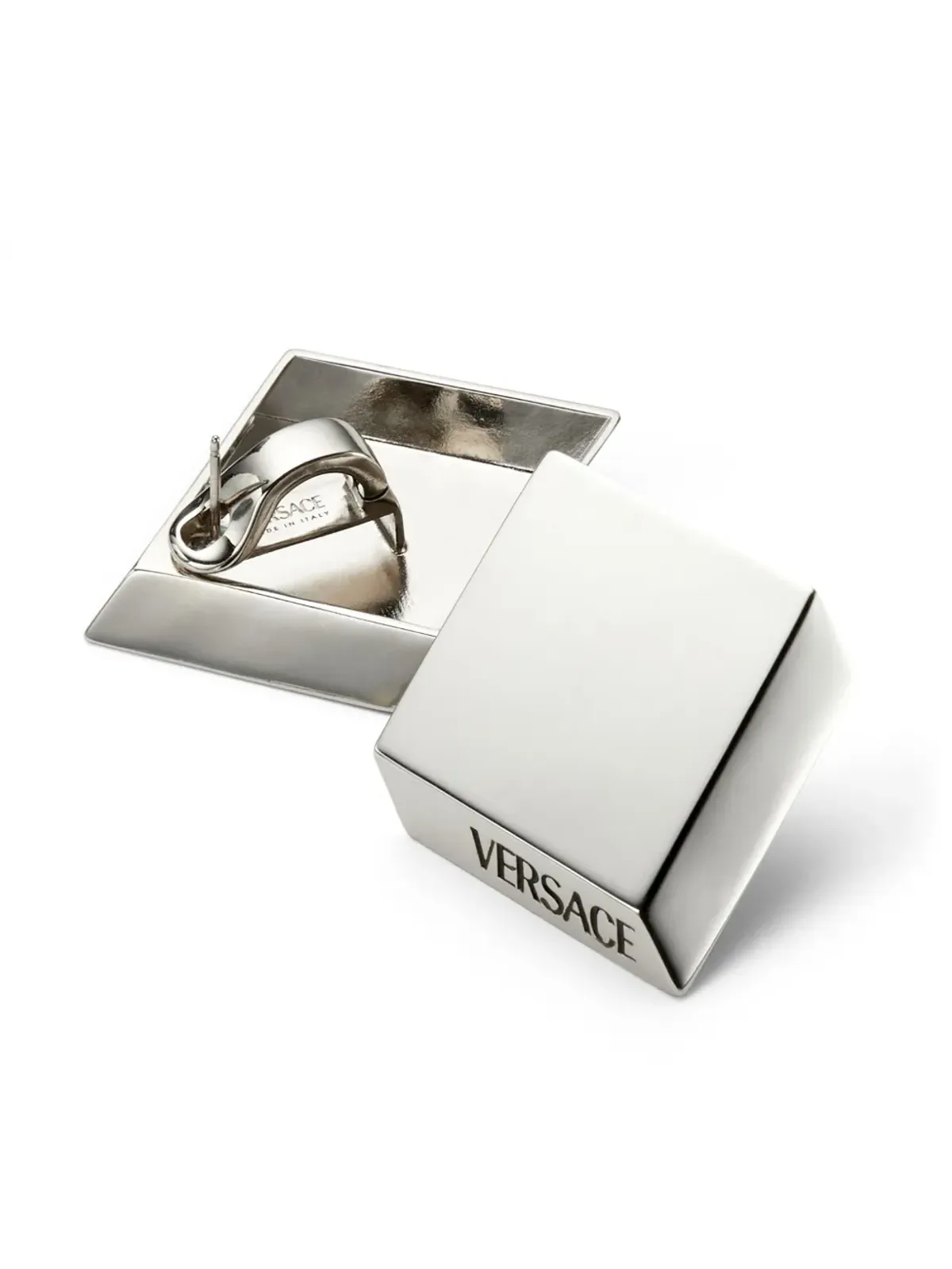 Versace ロゴ刻印の菱形スタッドピアス - シルバー - 画像2