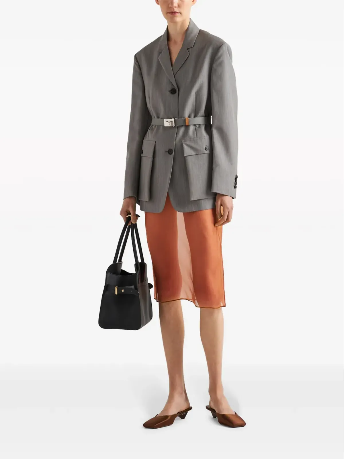 Prada オーガンザ ミディスカート - オレンジ - 画像2