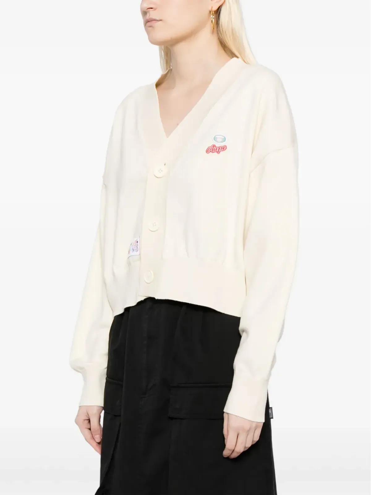 A BATHING APE® ロゴアップリケ Vネック カーディガン - 画像3