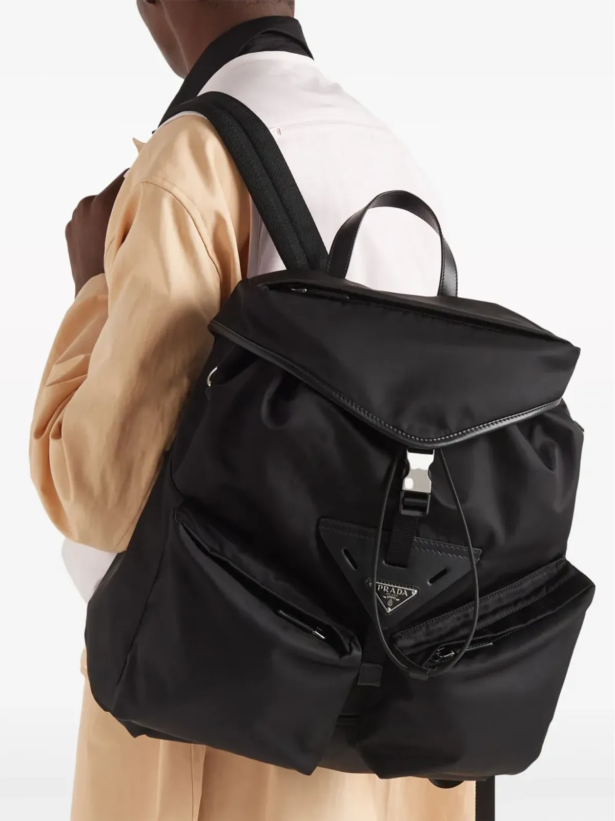 Prada リサイクルナイロンのレザートリム付きバックパック - ブラック - 画像3