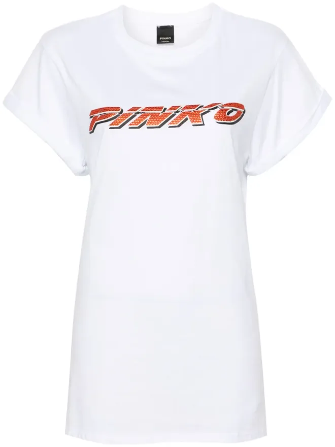 PINKO PINKO ラインストーンロゴ コットン Tシャツ - ホワイトの商品画像