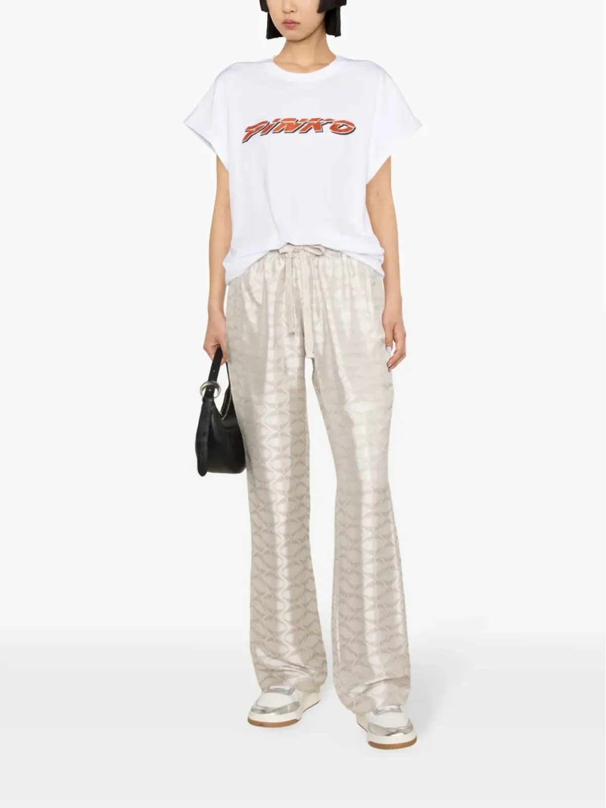 PINKO ラインストーンロゴ コットン Tシャツ - ホワイト - 画像2