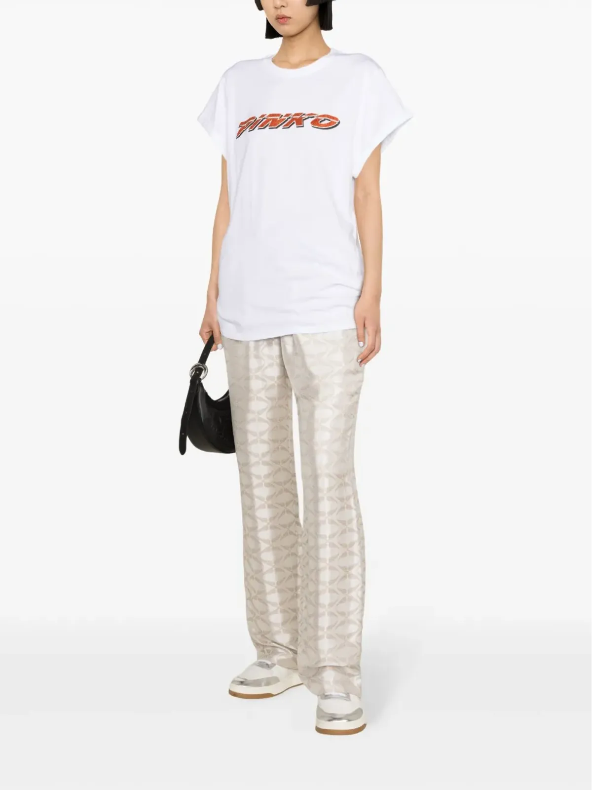 PINKO ラインストーンロゴ コットン Tシャツ - ホワイト - 画像3