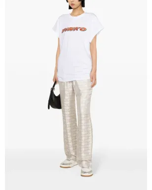 PINKO ラインストーンロゴ コットン Tシャツ - ホワイト - サムネイル3