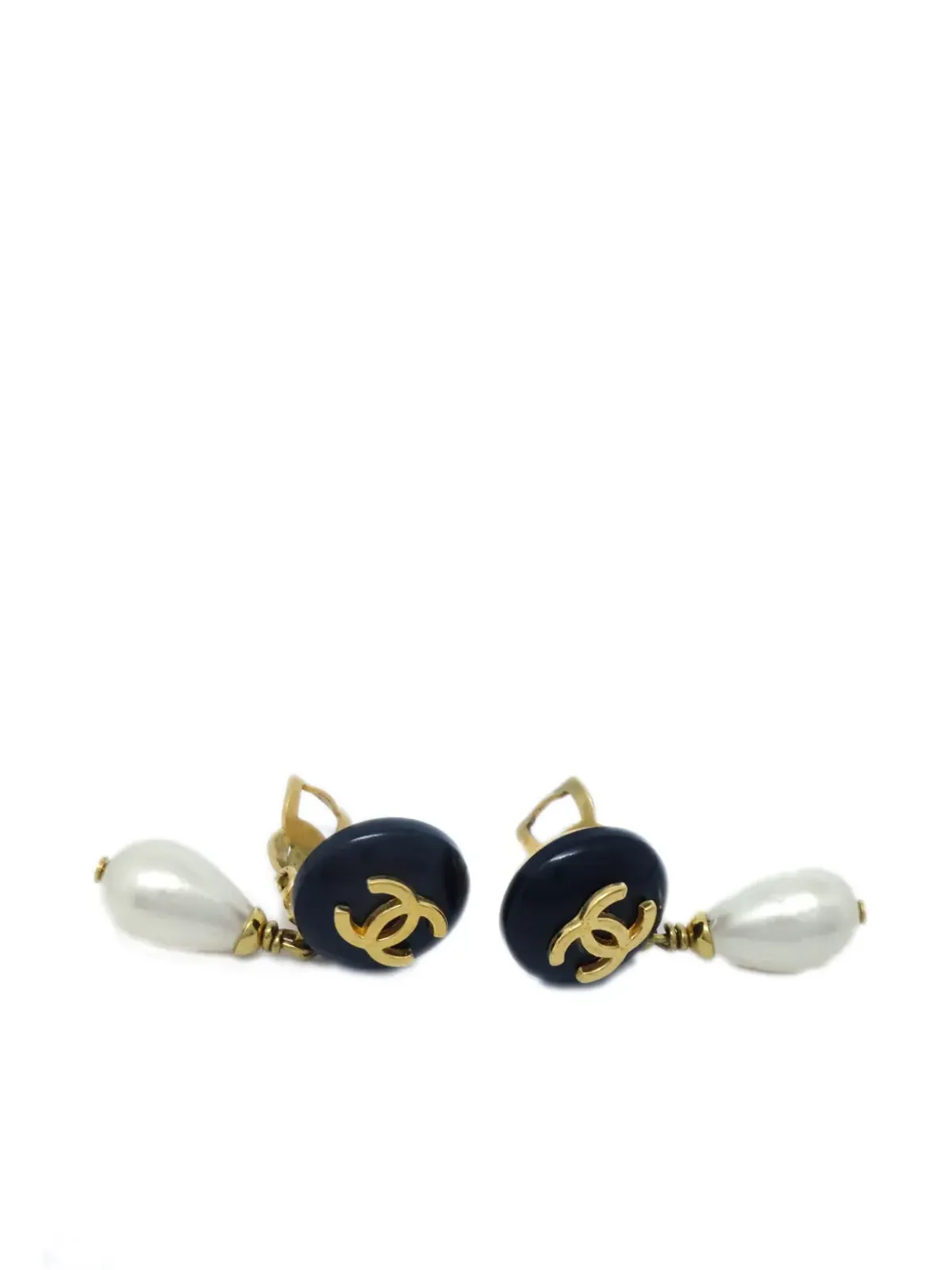 CHANEL ビンテージ 1996年頃 CC フェイクパール ドロップ ピアス - ブラック - 画像4