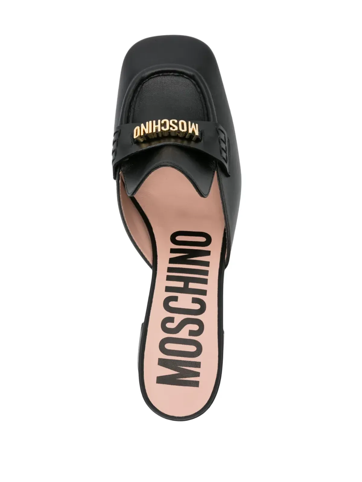 Moschino ロゴ文字入りレザーミュール ブラック - 画像4