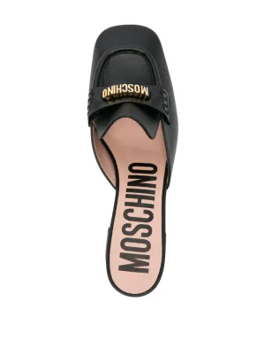 Moschino ロゴ文字入りレザーミュール ブラック - サムネイル4