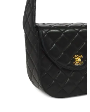 CHANEL ビンテージ 1992年頃 小さめ ブラック ラムスキン ダイヤモンドキルティング CC ターンロック フラップ ハンドバッグ - サムネイル3