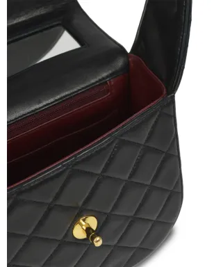 CHANEL ビンテージ 1992年頃 小さめ ブラック ラムスキン ダイヤモンドキルティング CC ターンロック フラップ ハンドバッグ - サムネイル4