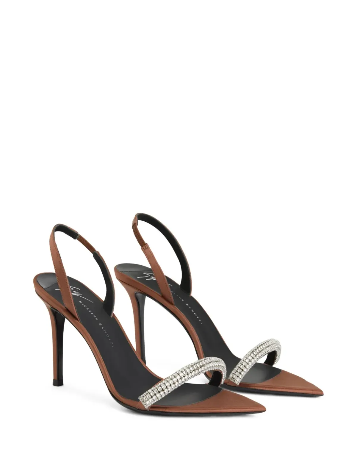 Giuseppe Zanotti Intriigo Galassia 90mm ラインストーン装飾付きサテンサンダル - ブラウン - 画像2