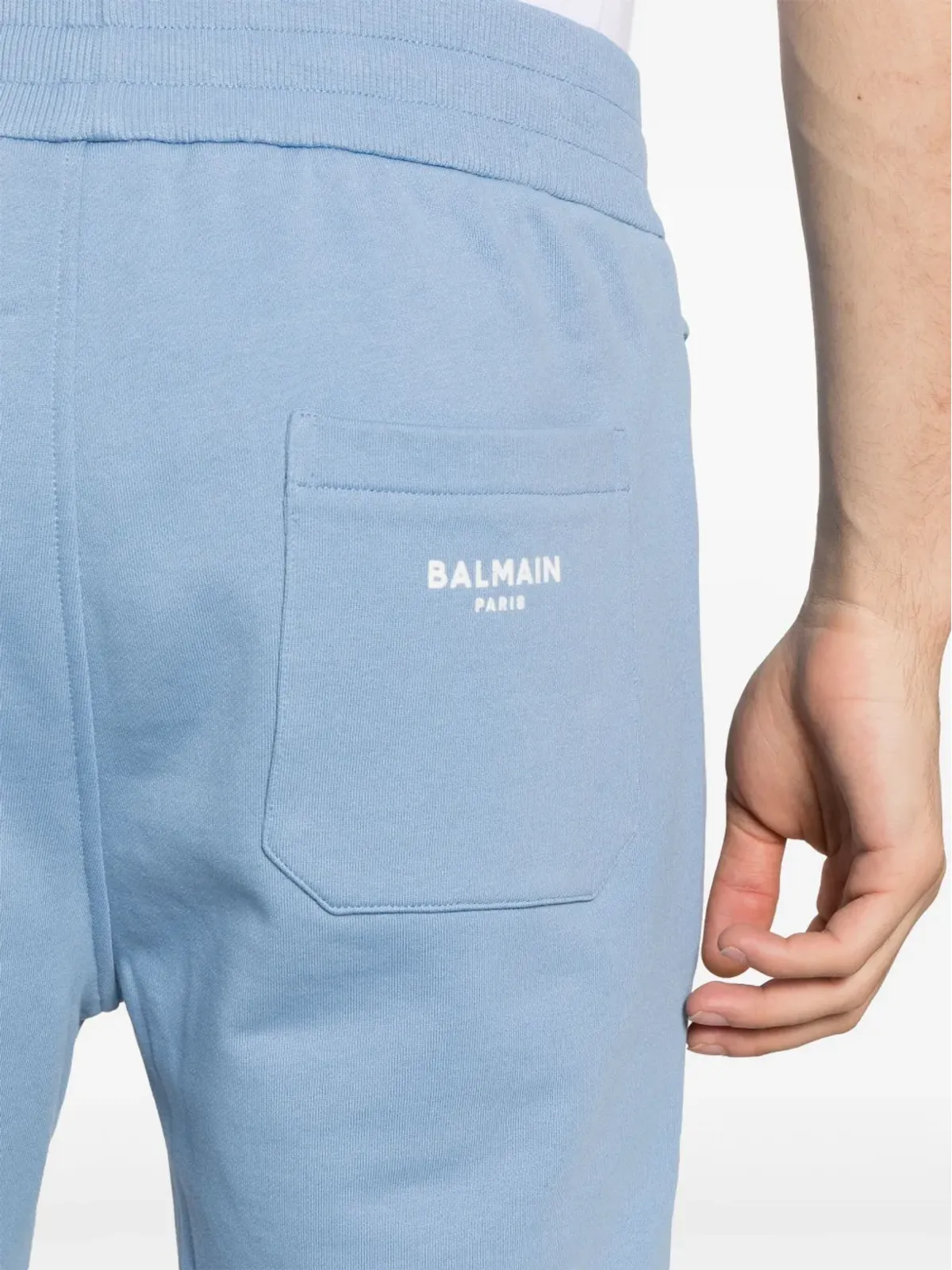 Balmain ロゴフロック加工 コットン トラックショーツ - 画像5