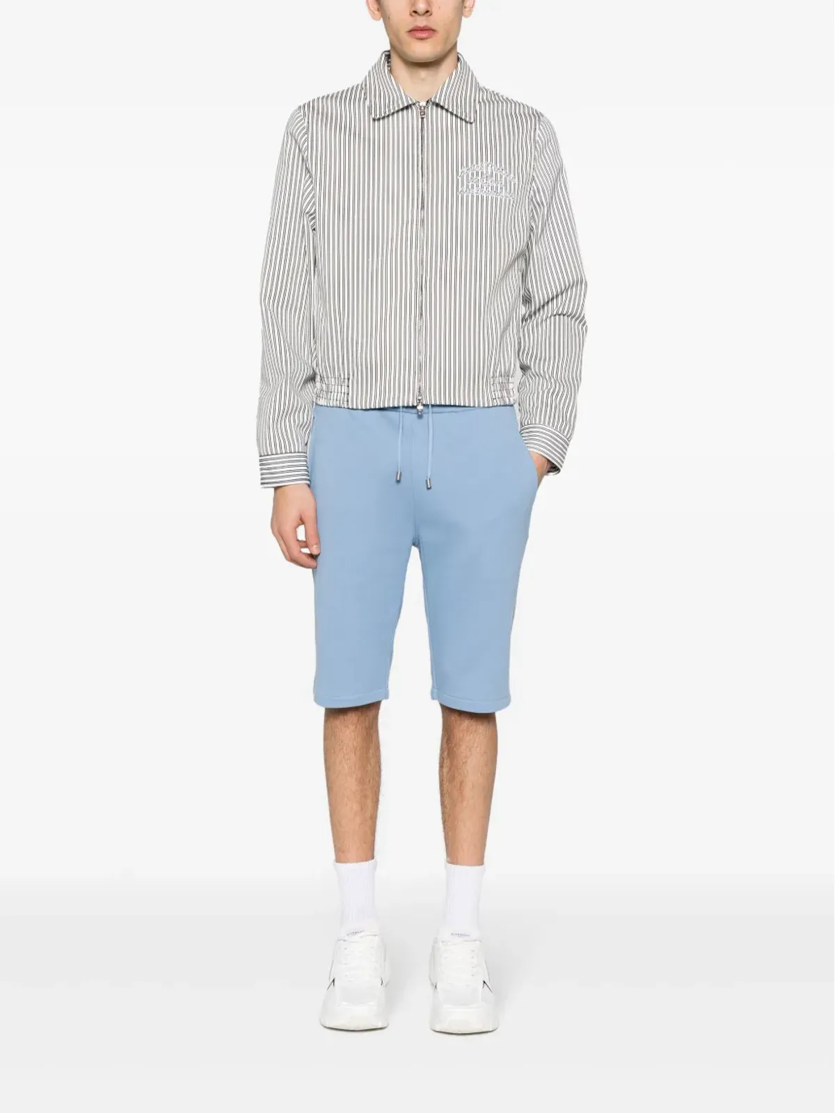 Balmain ロゴフロック加工 コットン トラックショーツ - 画像2