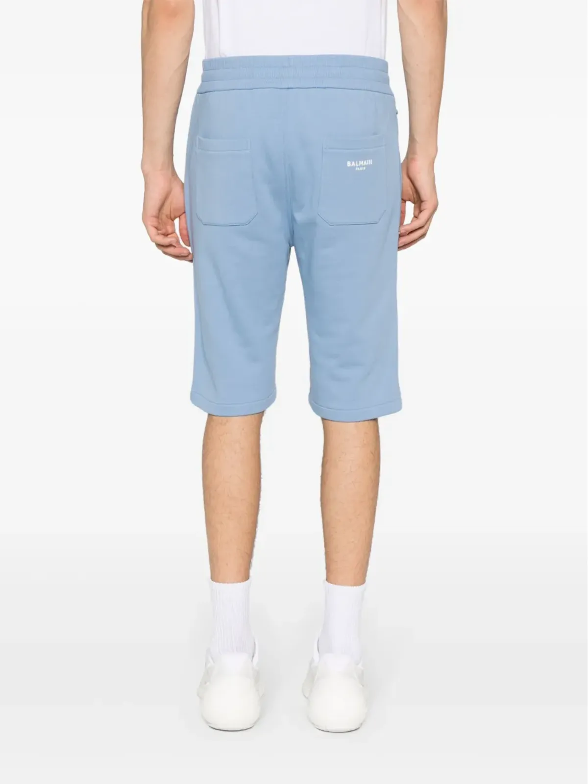 Balmain ロゴフロック加工 コットン トラックショーツ - 画像4