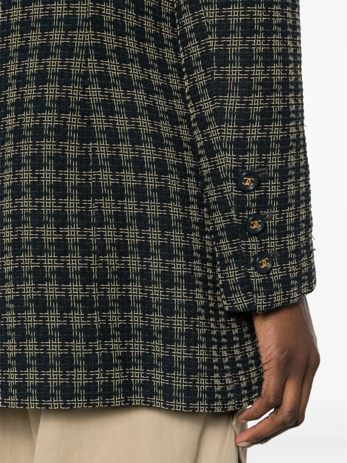 CHANEL ビンテージ 2000年代 チェック柄ツイード ブレザー ブルー - 画像5