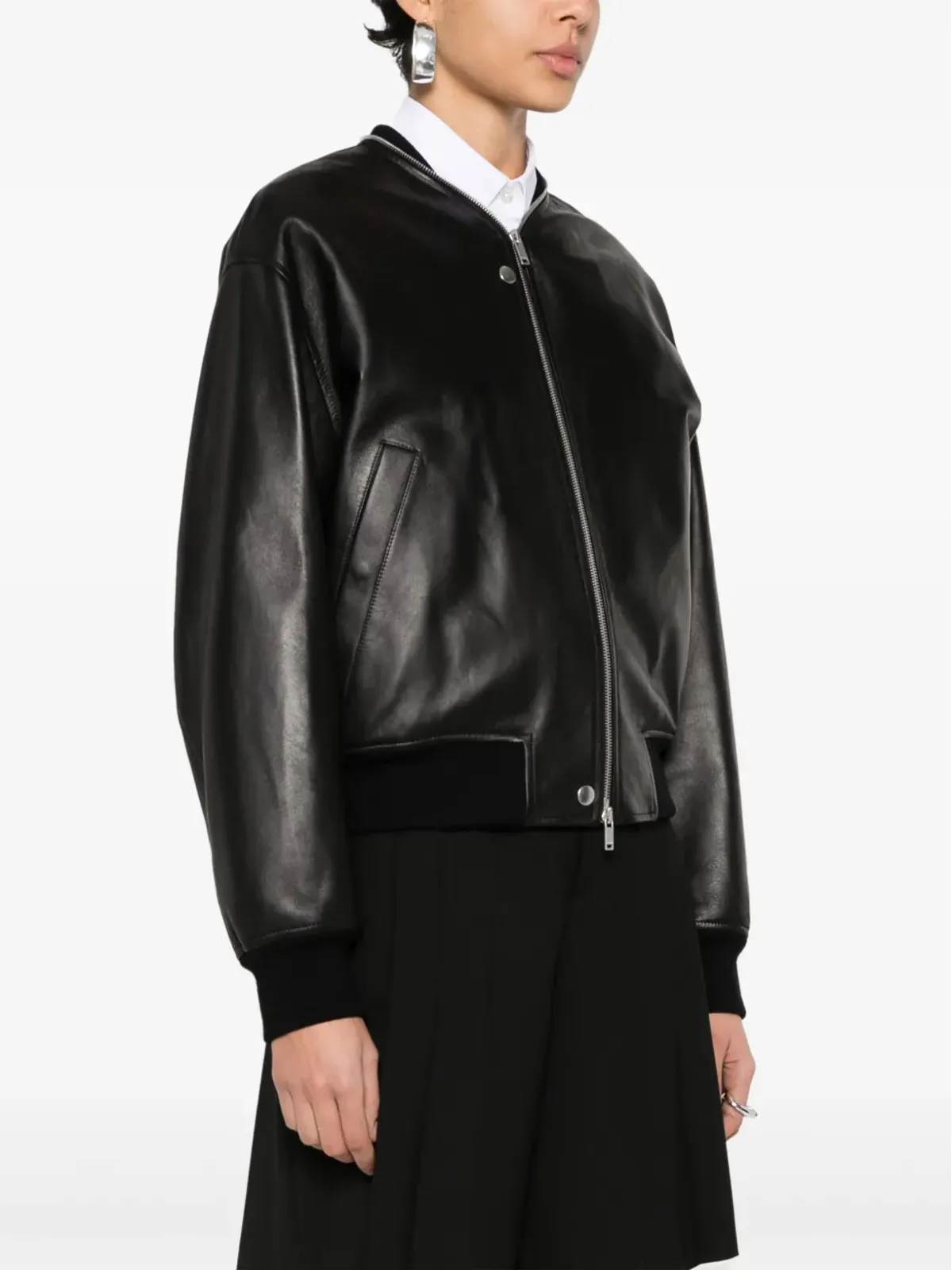 Jil Sander レザー ボンバー ジャケット - ブラック - 画像3