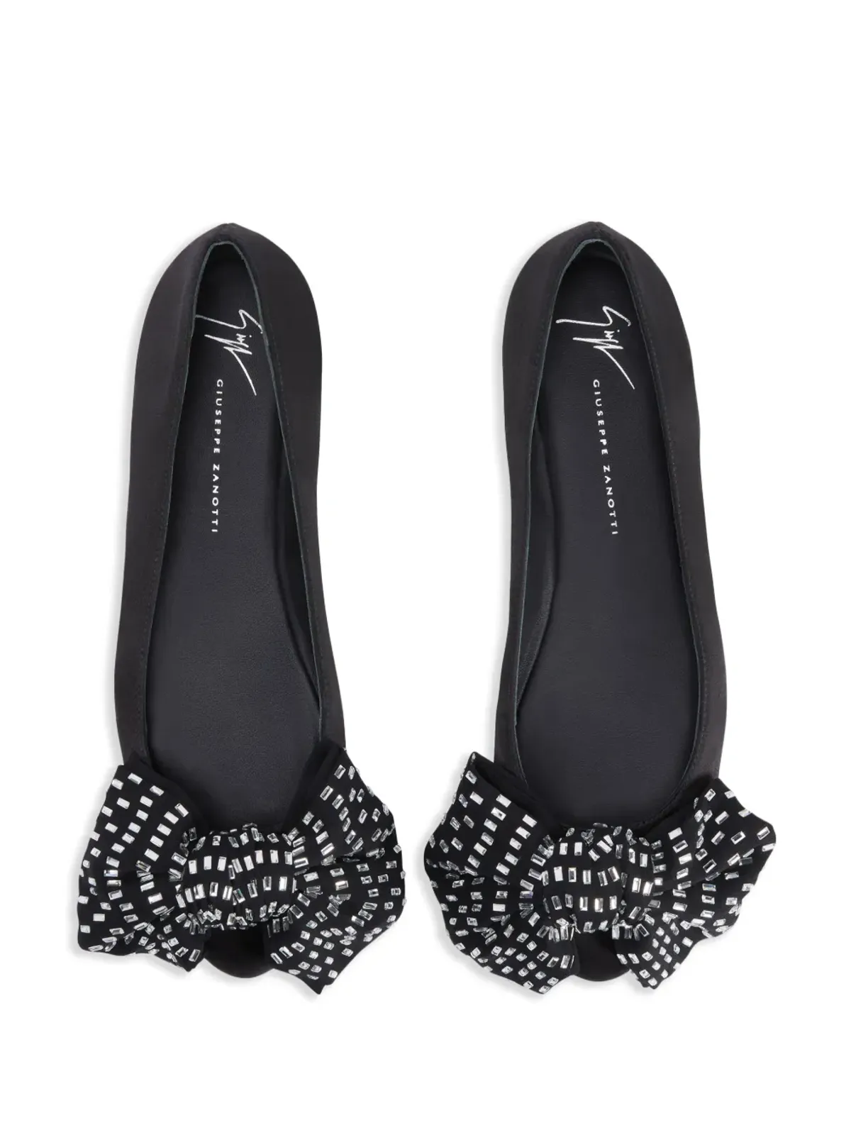 Giuseppe Zanotti アレクサンドリーヌ フラット クリスタル装飾リボン バレエシューズ - ブラック - 画像4