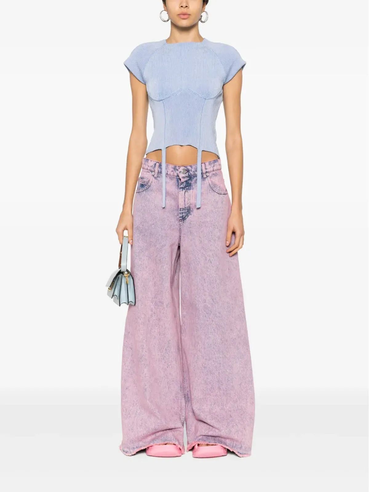Marni ピンクのマーブル風ウォッシュ ワイドレッグジーンズ - 画像2