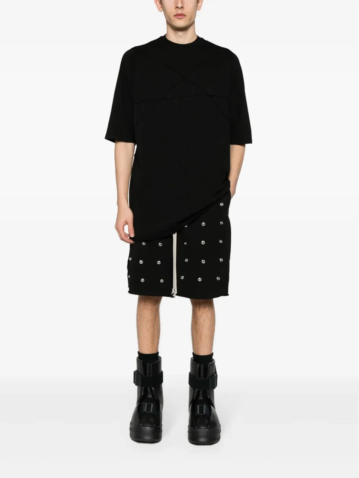 Rick Owens DRKSHDW パネルドコットンTシャツ - ブラック - 画像2