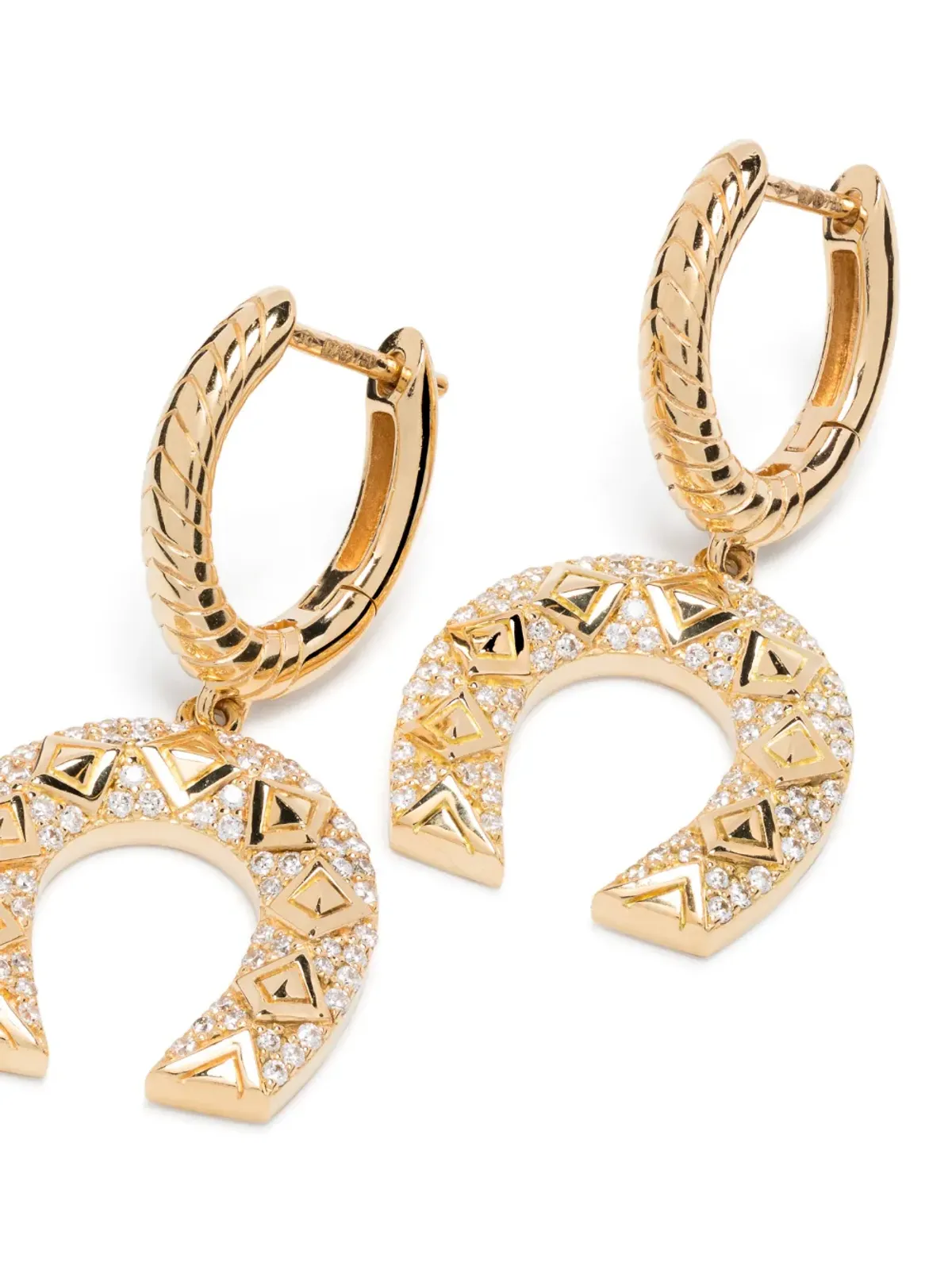 Harwell Godfrey 18K イエローゴールド ホースシュー ダイヤモンド ドロップ ピアス - 画像1