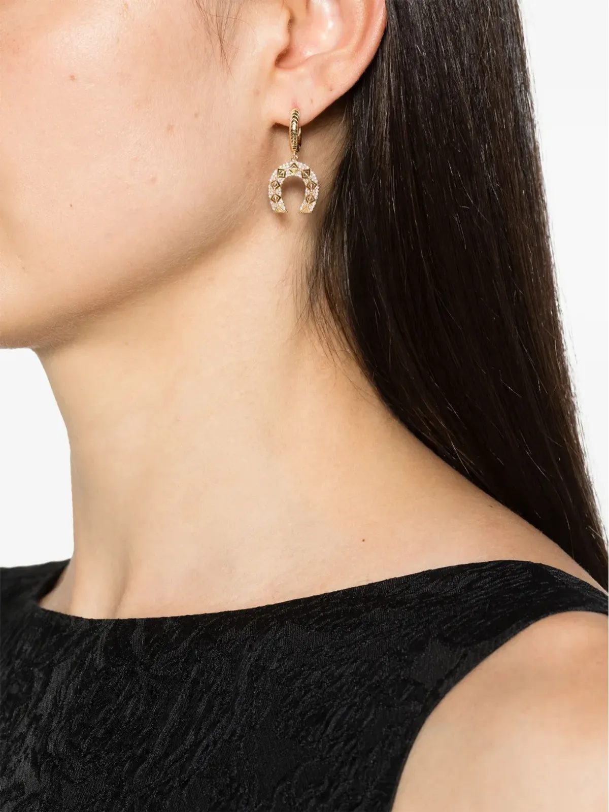 Harwell Godfrey 18K イエローゴールド ホースシュー ダイヤモンド ドロップ ピアス - 画像2