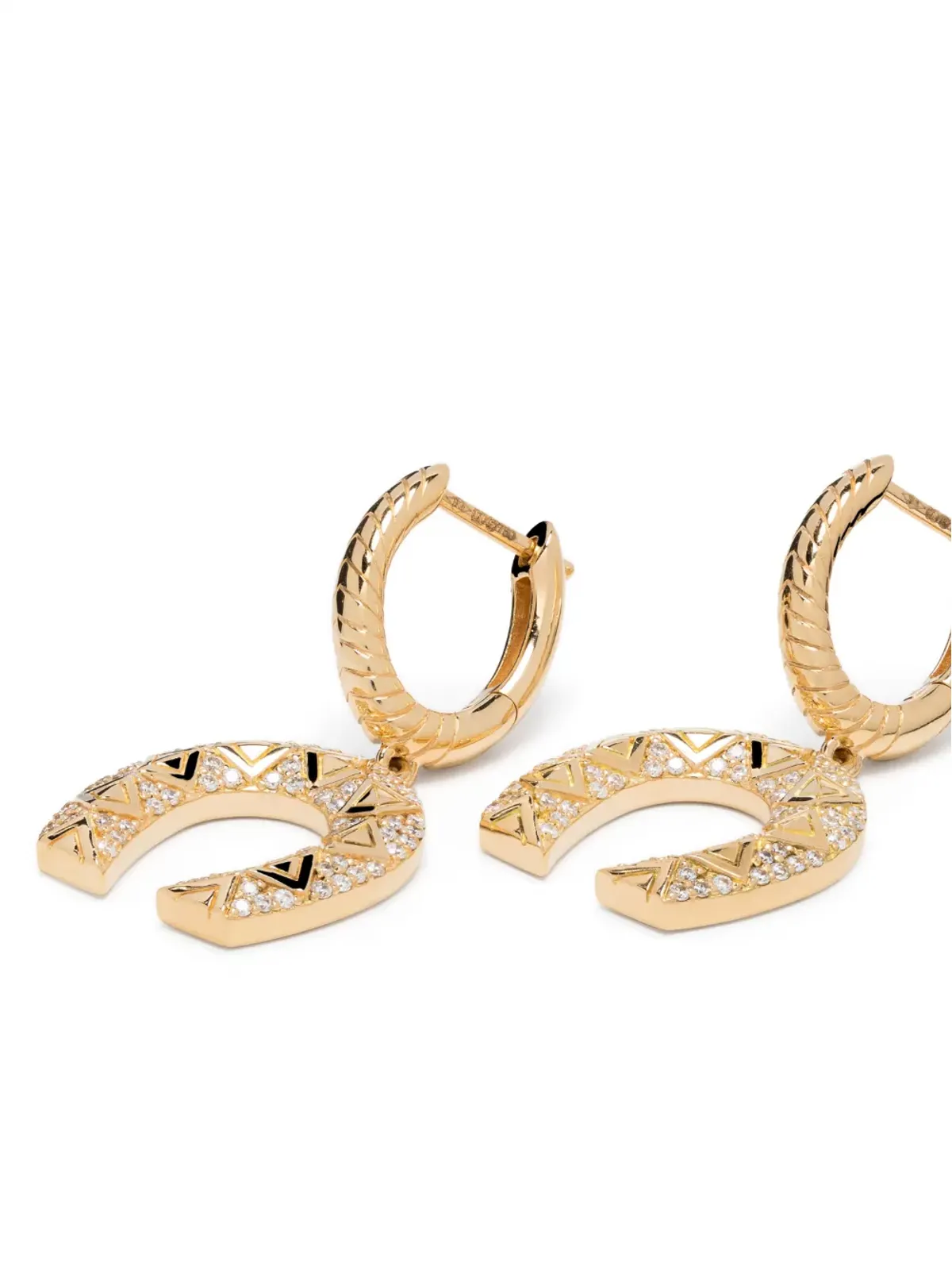 Harwell Godfrey 18K イエローゴールド ホースシュー ダイヤモンド ドロップ ピアス - 画像3