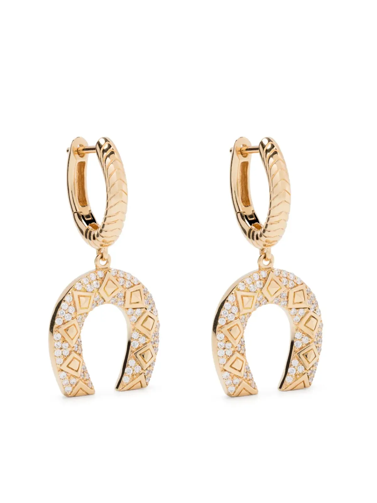 Harwell Godfrey 18K イエローゴールド ホースシュー ダイヤモンド ドロップ ピアス - 画像4