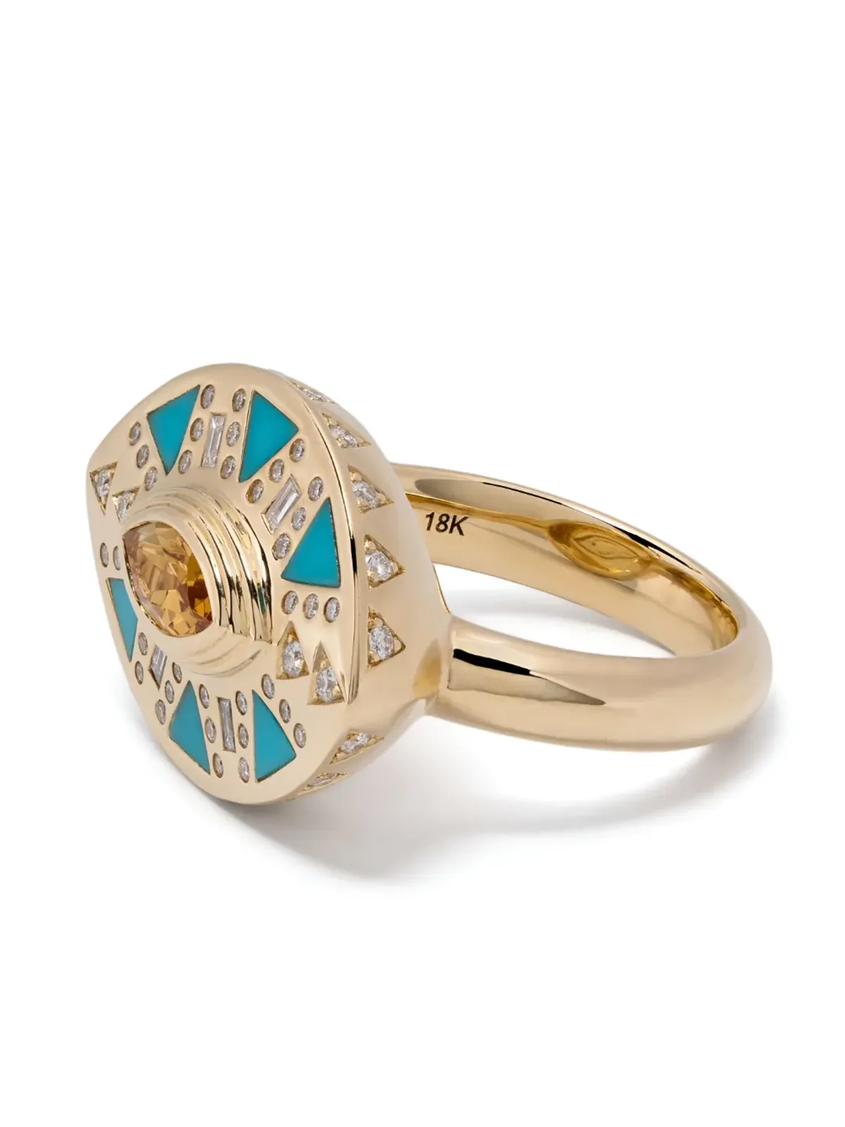 Harwell Godfrey 18K イエローゴールド クレオパトラの涙 ターコイズ カクテルリング - 画像4