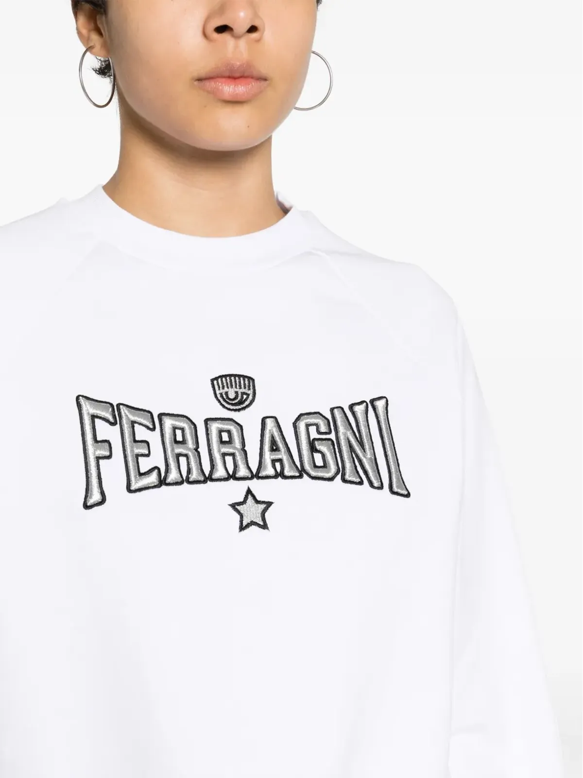 Chiara Ferragni 刺繍ロゴ コットン スウェット ホワイト - 画像5