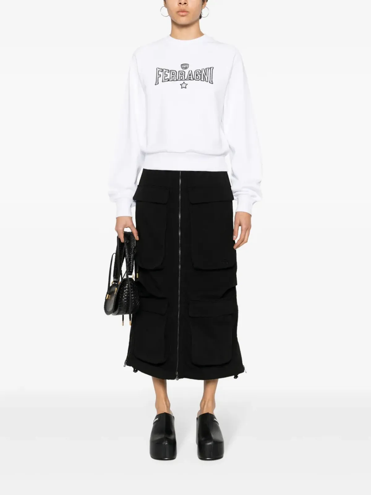 Chiara Ferragni 刺繍ロゴ コットン スウェット ホワイト - 画像2
