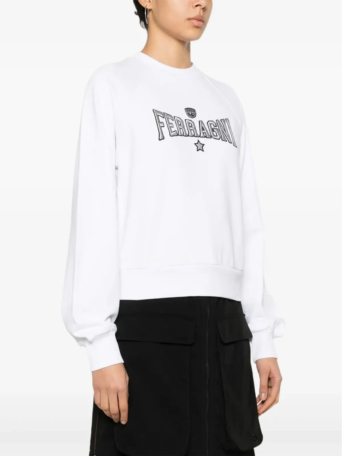 Chiara Ferragni 刺繍ロゴ コットン スウェット ホワイト - 画像3