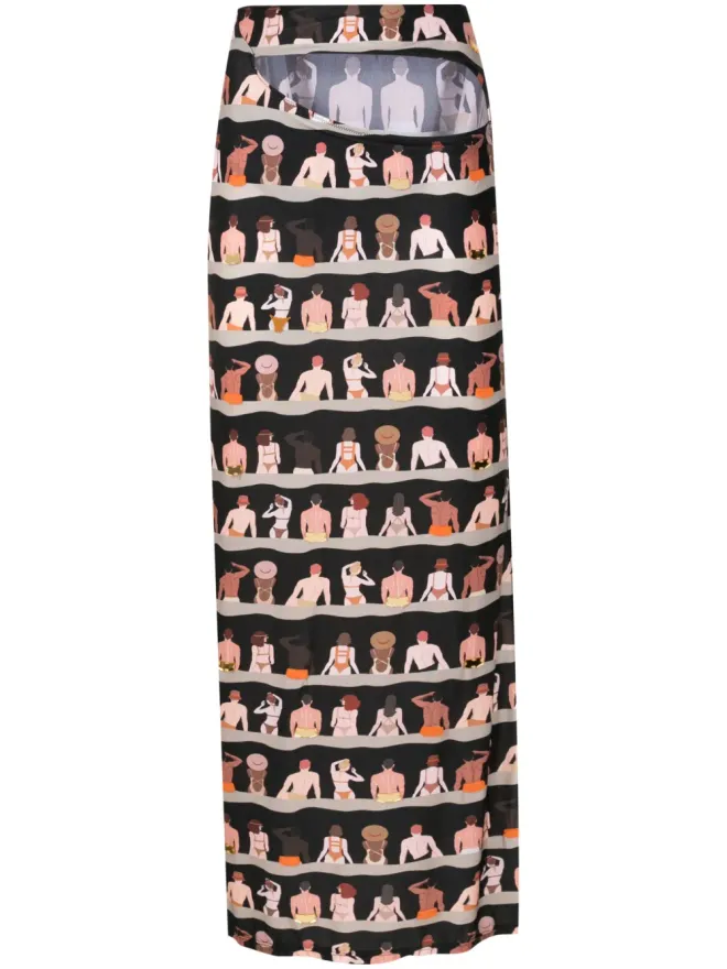 Amir Slama Amir Slama グラフィックプリント カットアウト マキシスカート ブラックの商品画像