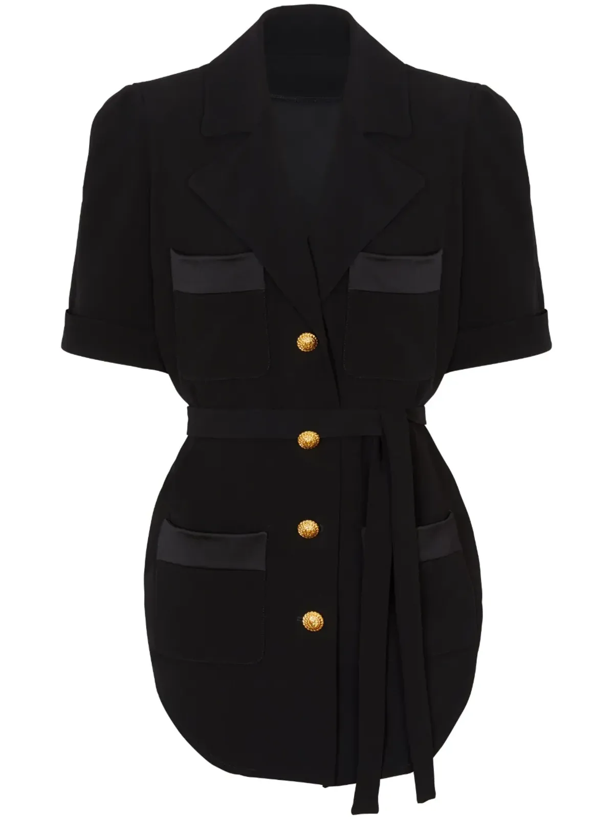 Balmain ベルテッド クリープ半袖シャツ ブラック - 画像1