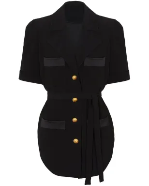 Balmain ベルテッド クリープ半袖シャツ ブラック - サムネイル1
