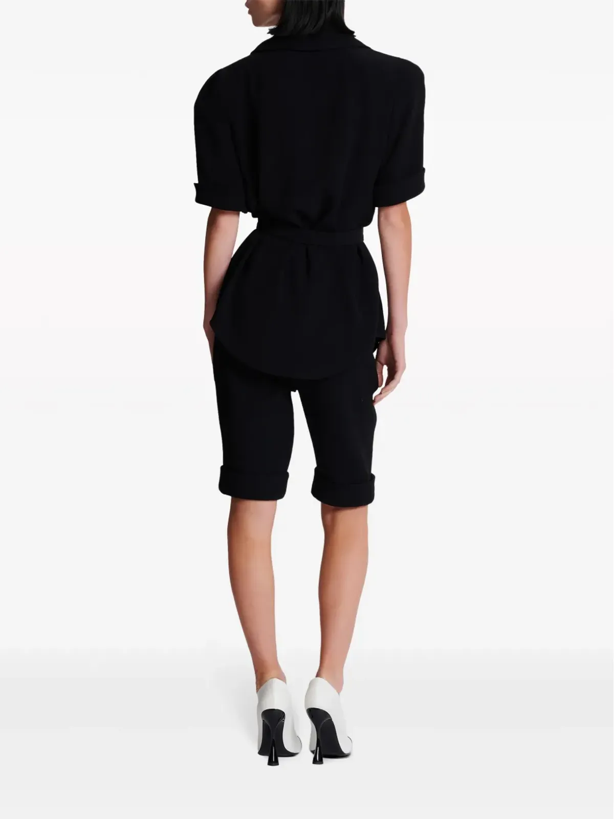 Balmain ベルテッド クリープ半袖シャツ ブラック - 画像4