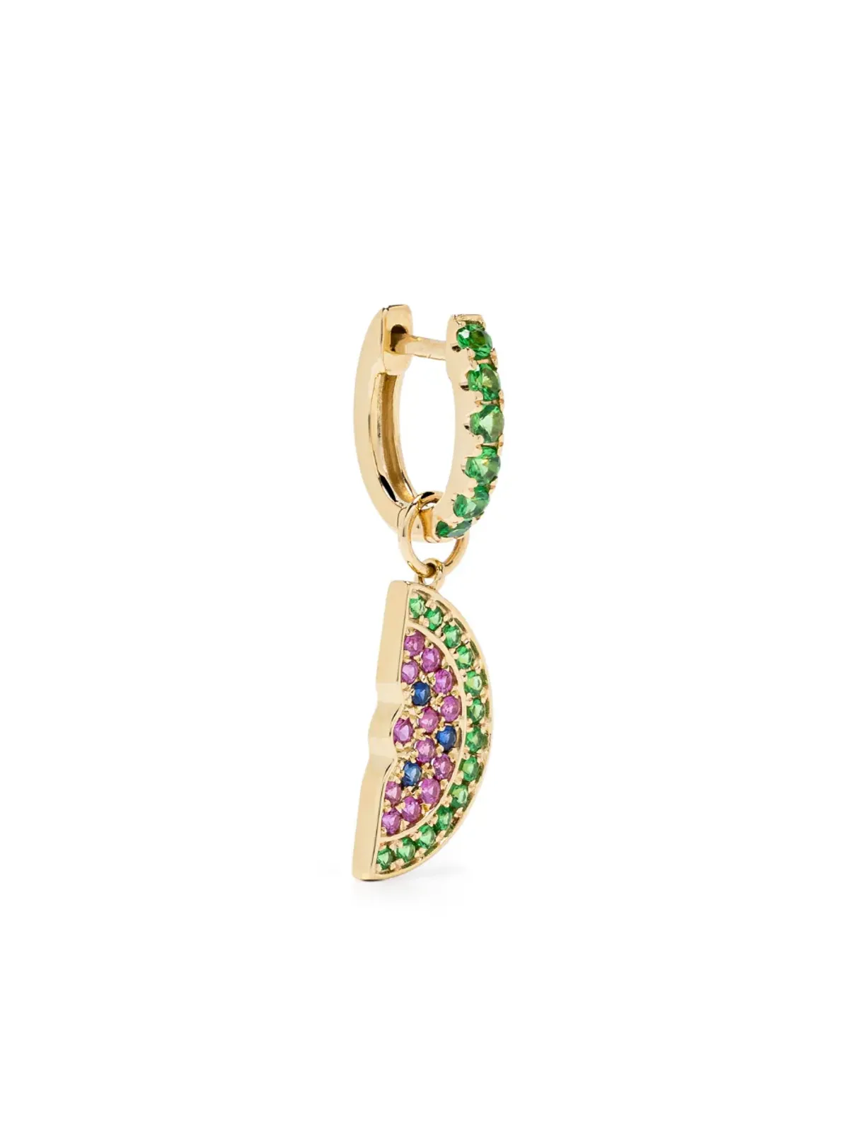 Roxanne First 14kt yellow gold ruby and emerald huggie earring - 画像1