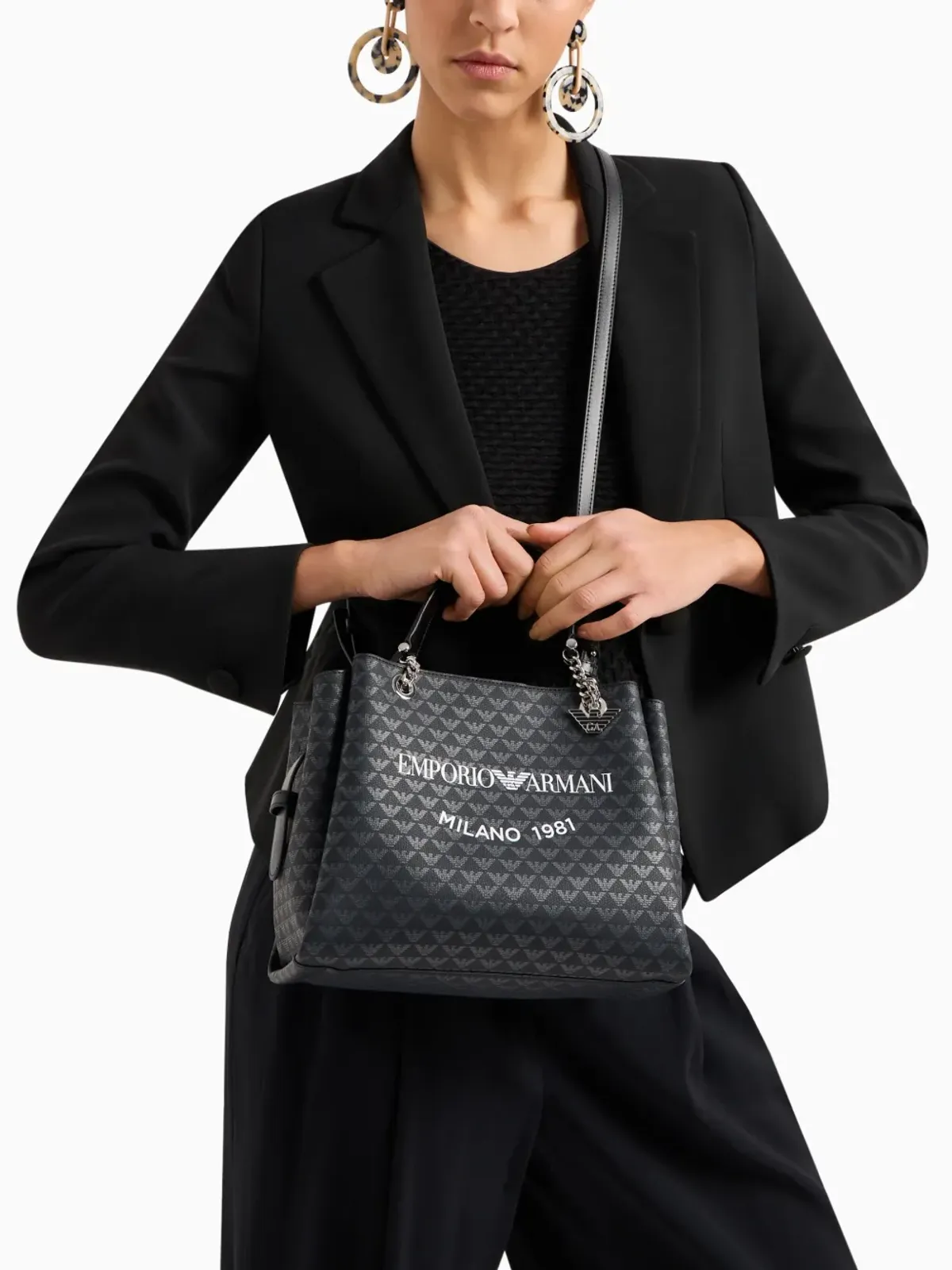 Emporio Armani Milano 1981 ロゴプリント トートバッグ ブラック - 画像2