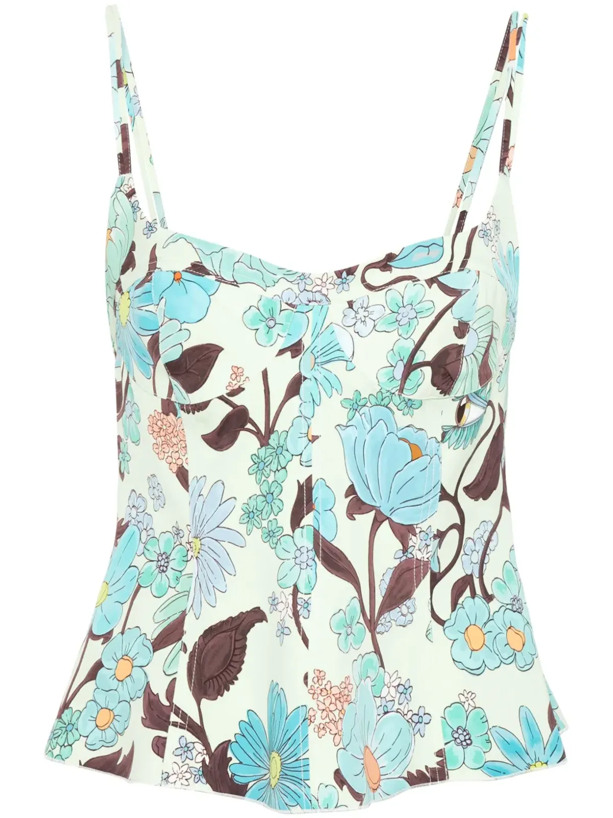 Stella McCartney グリーンのフローラルプリント ペプラムトップ - 画像1