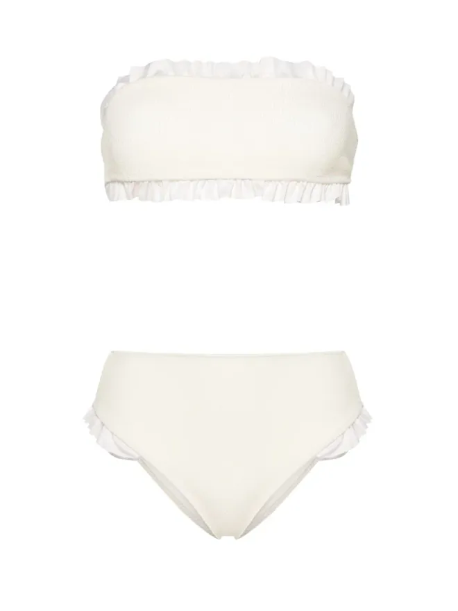 PARAMIDONNA PARAMIDONNA Kylie ruffled-trim bandeau bikini - Neutralsの商品画像