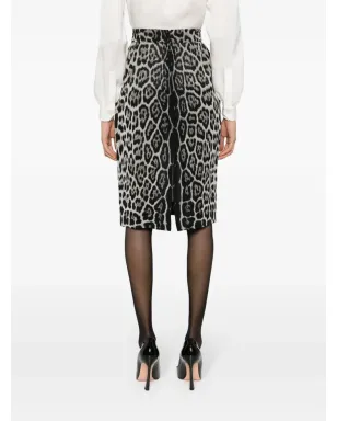 Saint Laurent レオパード柄シルクスカート - ブラック - サムネイル4