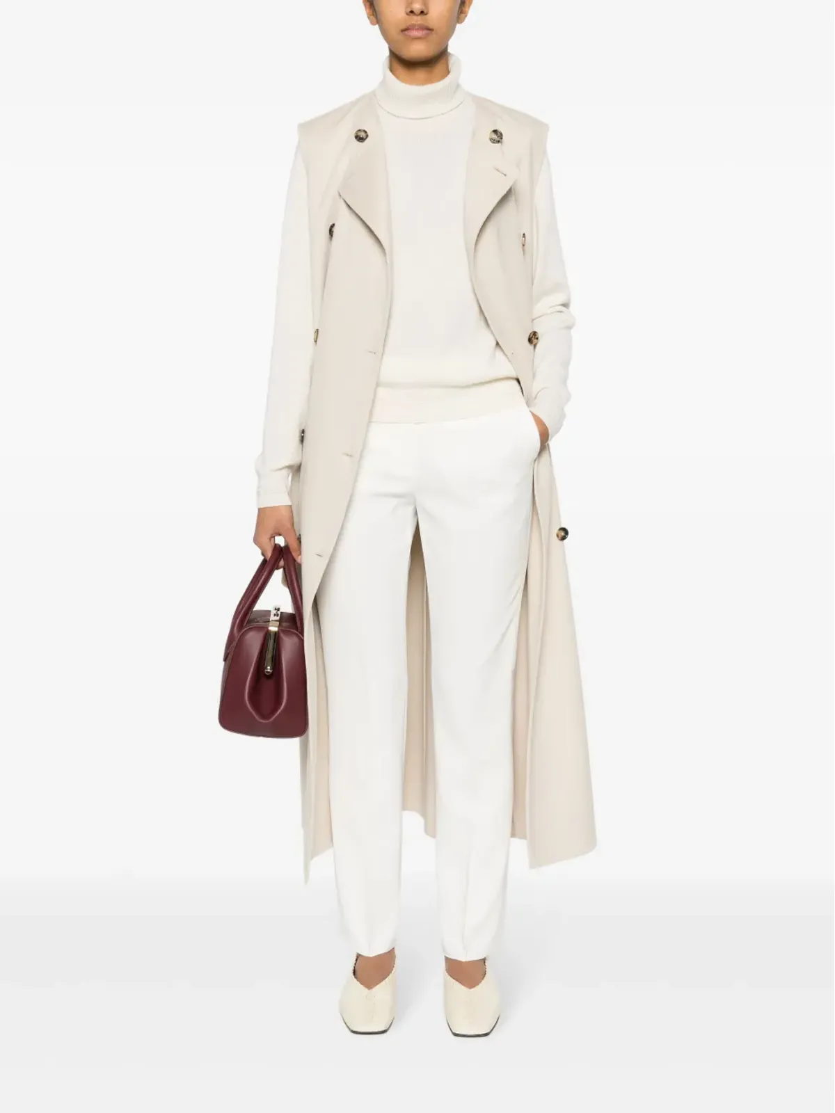 Max Mara プレスドクリースストレートパンツ ホワイト - 画像2