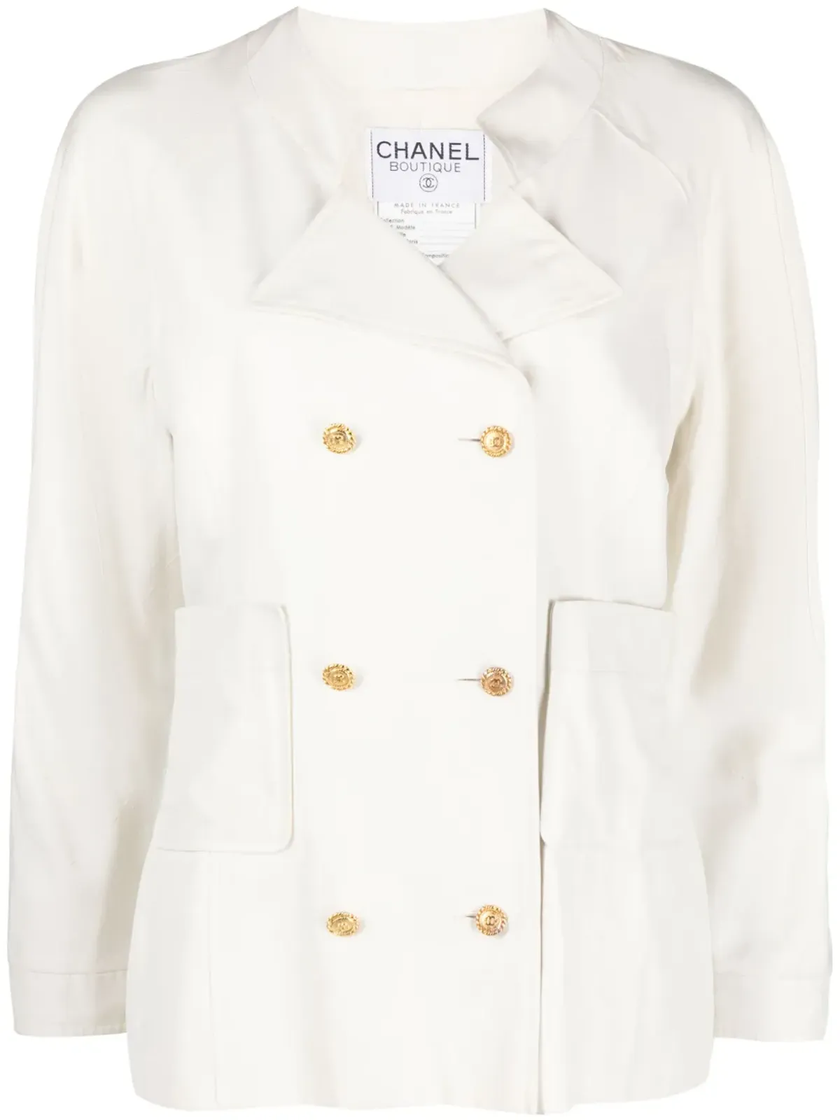 CHANEL ビンテージ 1990年代 ダブルブレスト シルク ジャケット - ニュートラルカラー - 画像1