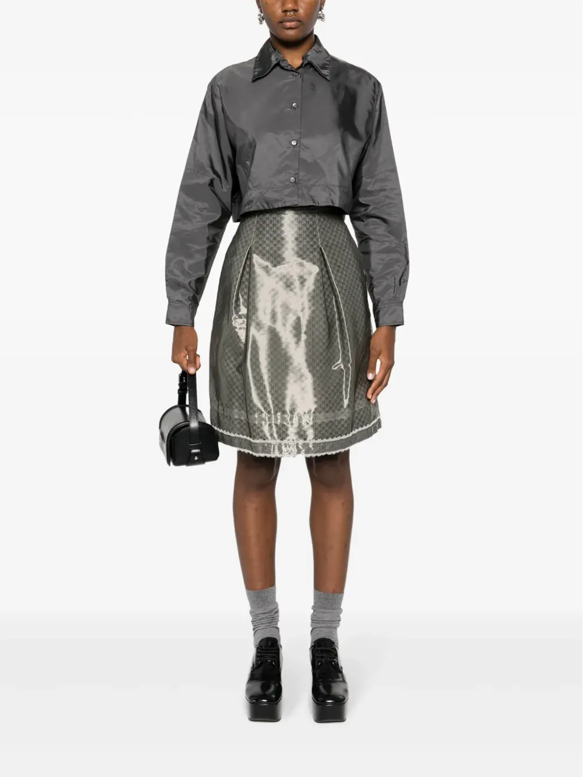 Prada ビンテージ 2000年代 クロップド シフォンシルク シャツ - グレー - 画像2
