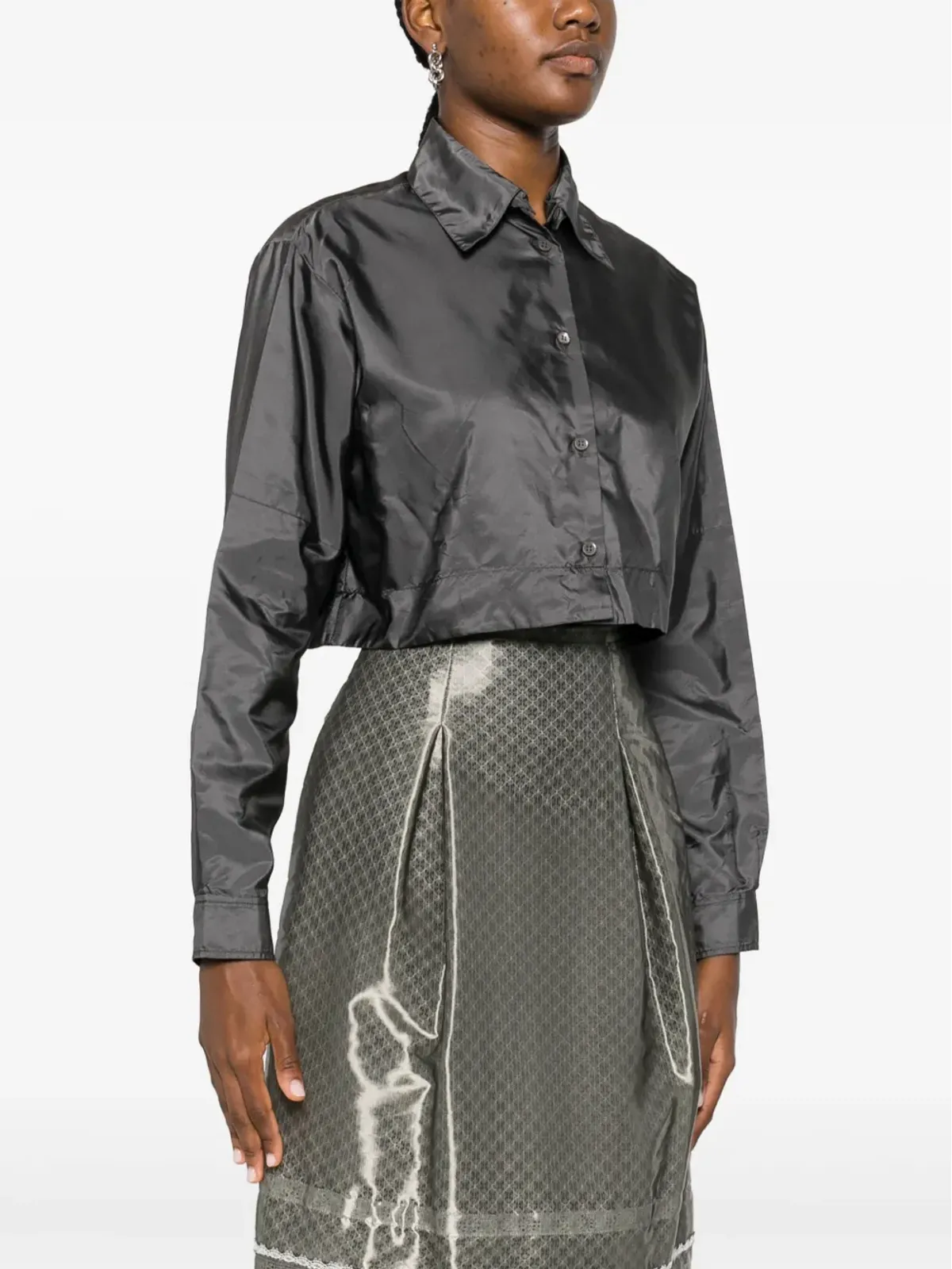 Prada ビンテージ 2000年代 クロップド シフォンシルク シャツ - グレー - 画像3