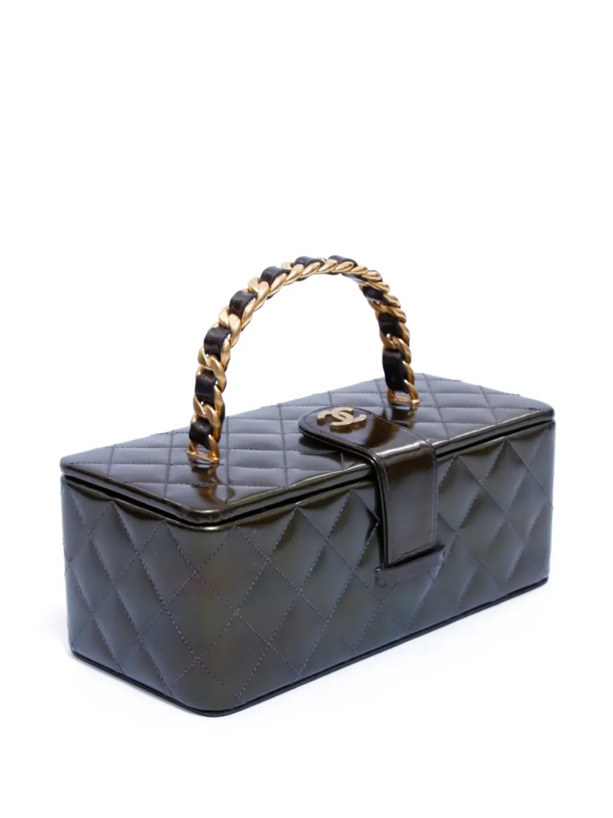 CHANEL ビンテージ ダイヤモンドキルティング バニティケース ブラウン - 画像3