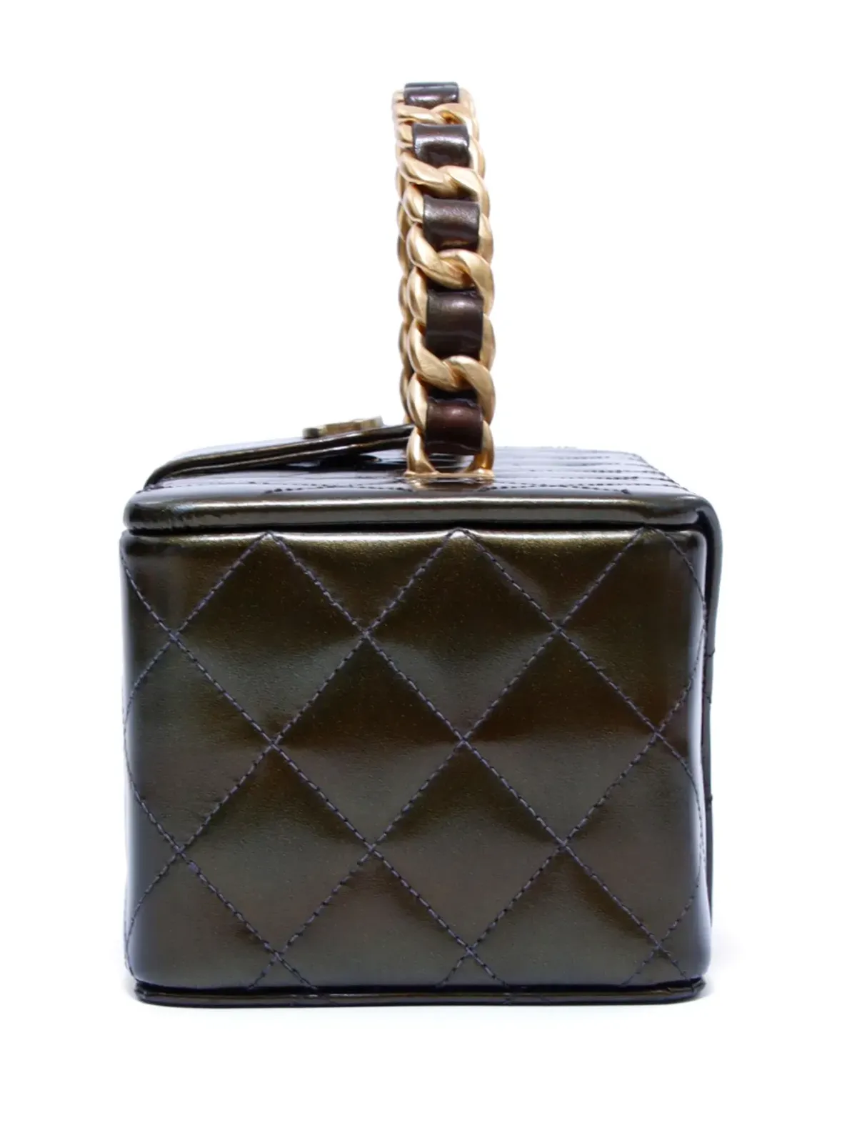 CHANEL ビンテージ ダイヤモンドキルティング バニティケース ブラウン - 画像4