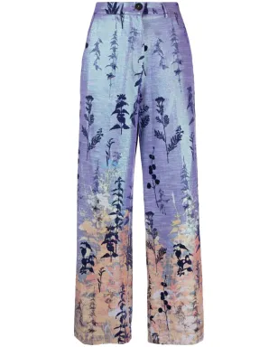 Forte Forte リーフ柄のワイドレッグパンツ - Purple - サムネイル1