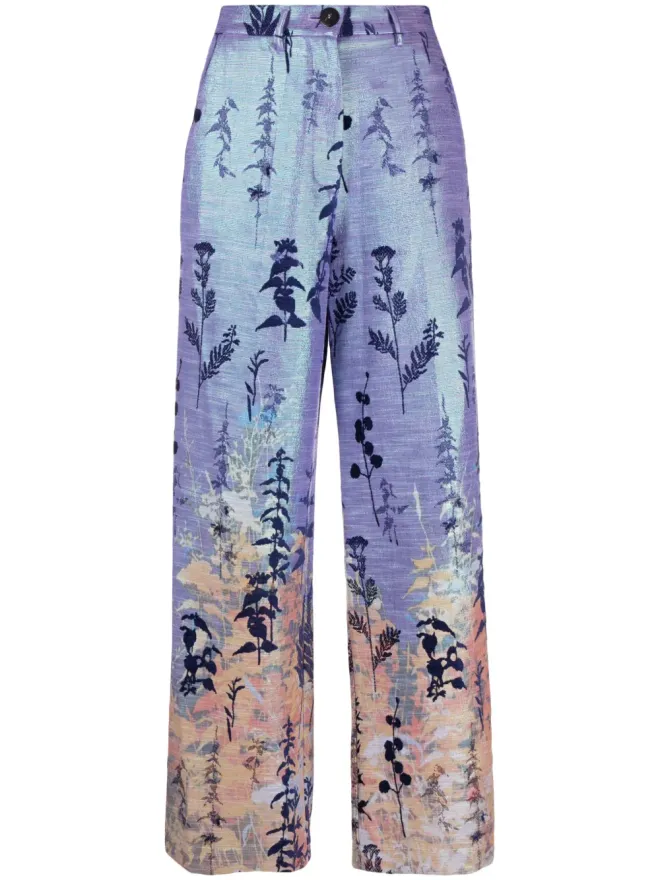 Forte Forte Forte Forte リーフ柄のワイドレッグパンツ - Purpleの商品画像