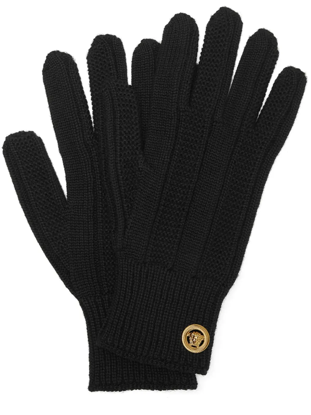 Versace メドゥサプレート付きリブ編みグローブ - ブラック - 画像1