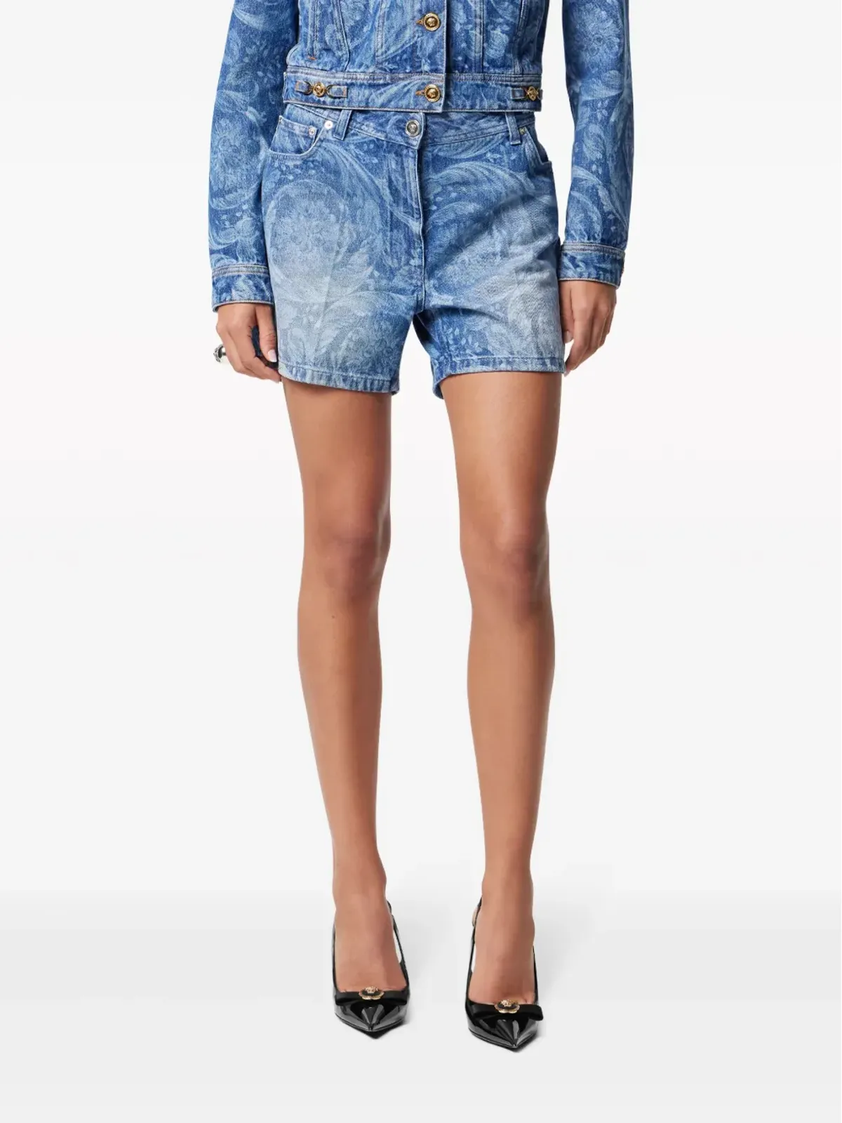 Versace ロゴパッチ コットン ショーツ - ブルー - 画像3