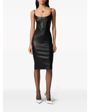 Versace コルセット風レザー ミディドレス - ブラック - サムネイル3